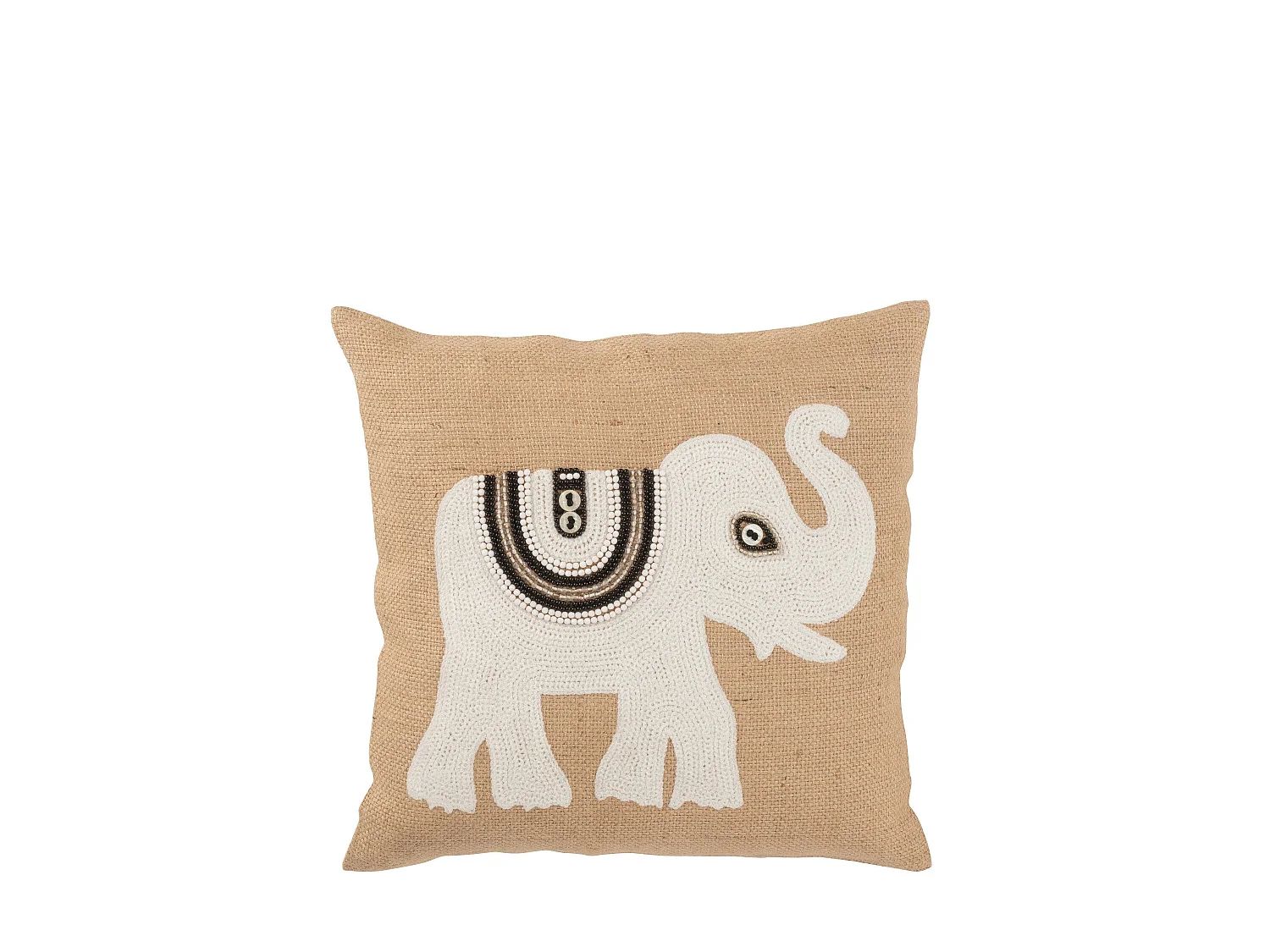 Coussin Déco Jute "Eléphant" 45x45cm Beige & Blanc