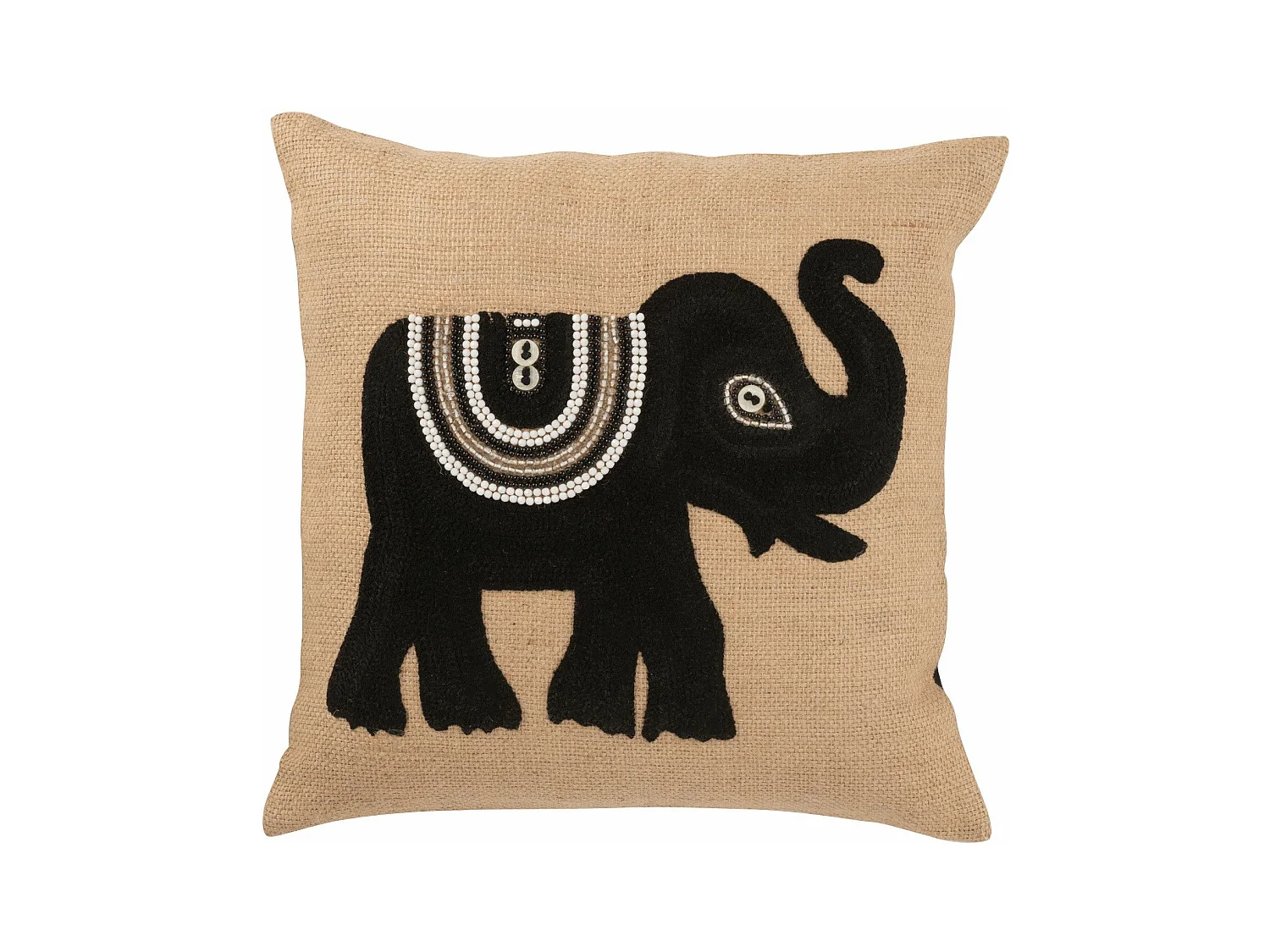 Coussin Déco Jute "Eléphant" 45x45cm Beige & Noir