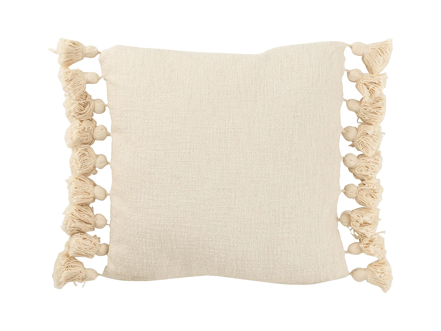 Coussin Déco Pompons "Bella" 48x48cm Beige