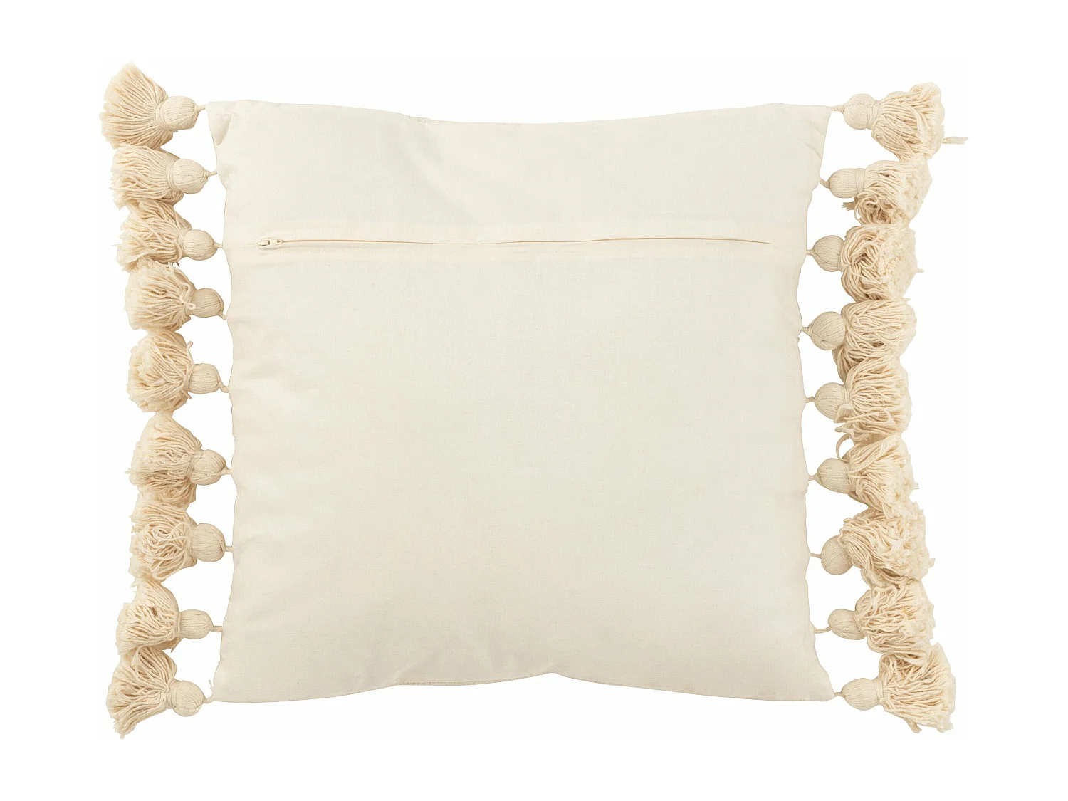 Coussin Déco Pompons "Bella" 48x48cm Beige