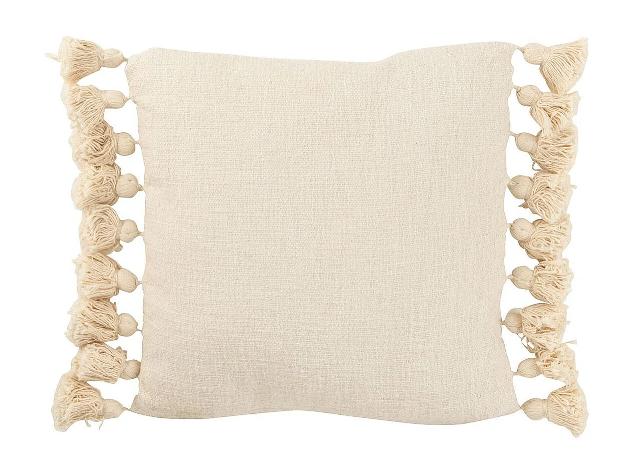 Coussin Déco Pompons "Bella" 48x48cm Beige