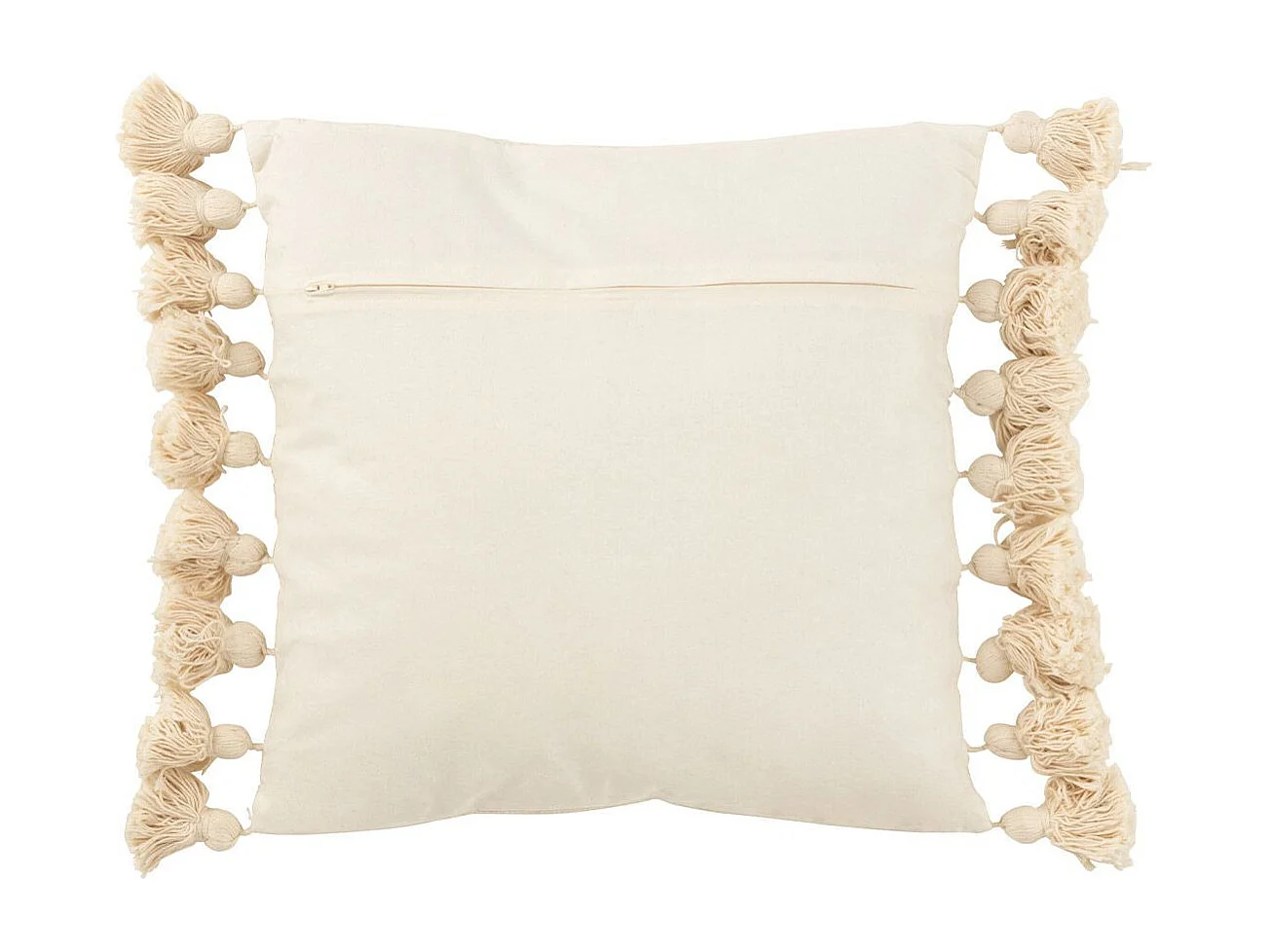 Coussin Déco Pompons "Bella" 48x48cm Beige