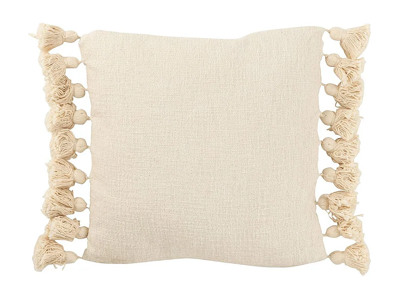 Coussin Déco Pompons "Bella" 48x48cm Beige