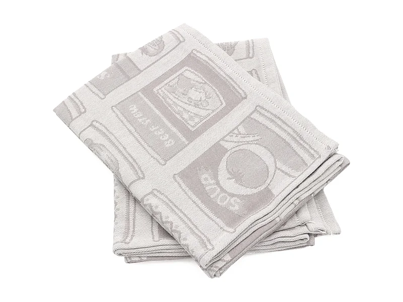 Lot de 2 torchons de cuisine toile 50x70 cm coton SOUP gris