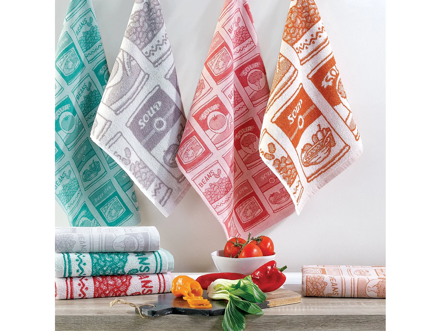 Lot de 2 torchons de cuisine toile 50x70 cm coton SOUP vert