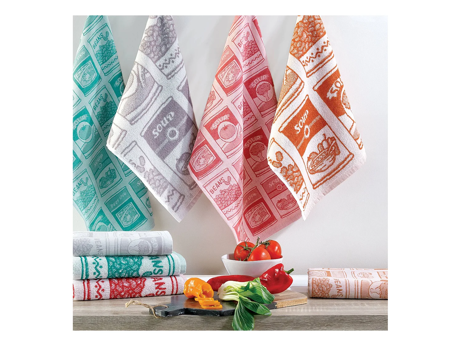 Lot de 2 torchons de cuisine éponge 50x50 cm coton SOUP orange