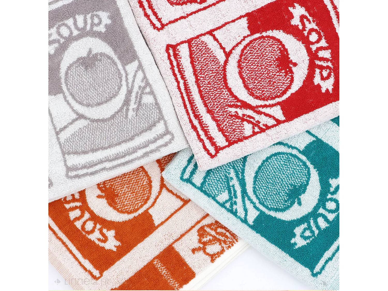 Lot de 2 torchons de cuisine éponge 50x50 cm coton SOUP rouge