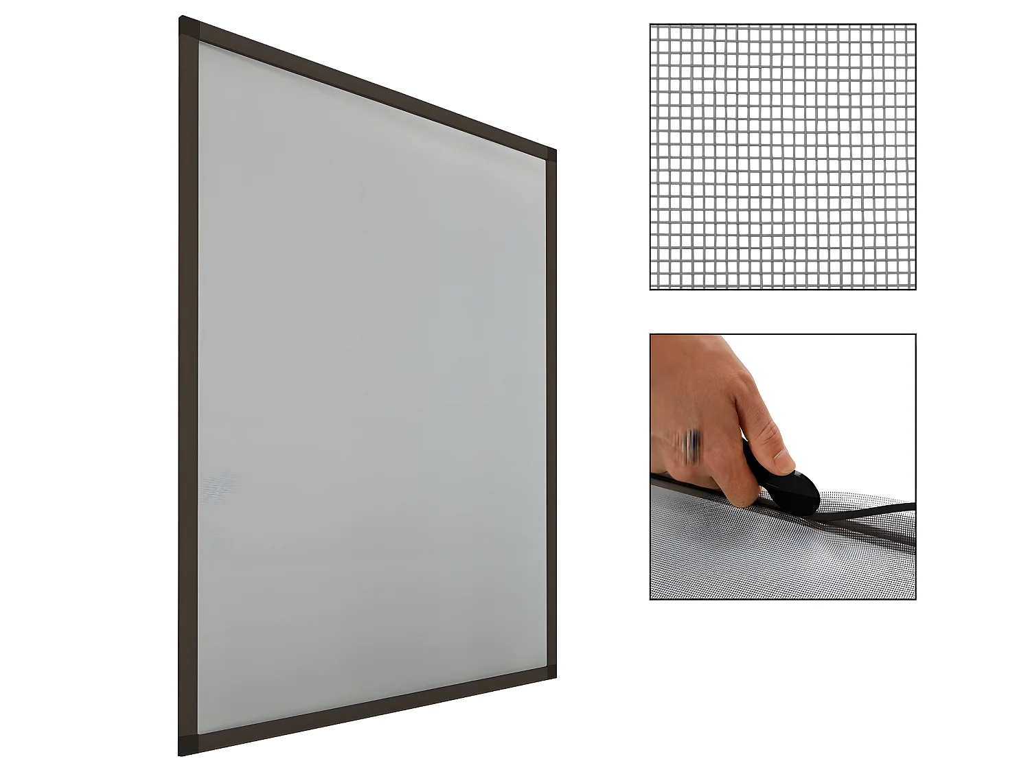 Moustiquaire fenêtre 100 x 120 cm cadre marron en aluminium ECD Germany