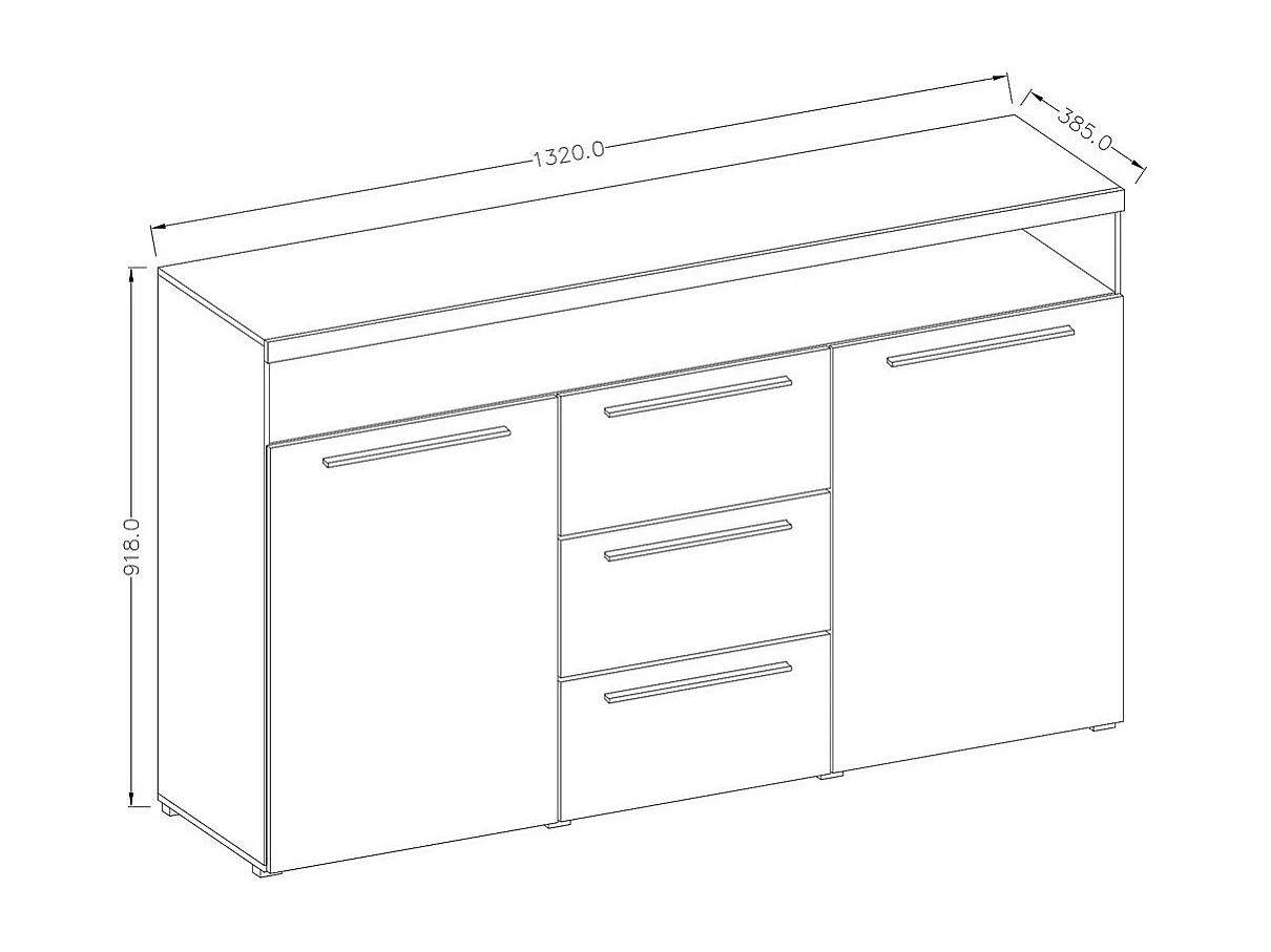 Sideboard 130cm BOMBAY in Schiefergrau. Integrierte, mehrfarbige LED-Beleuchtung.
