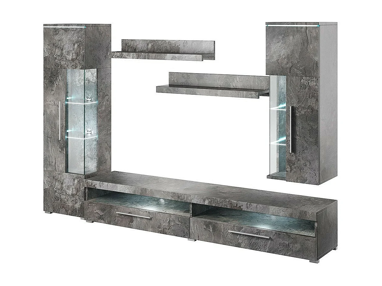 Ensemble de meubles de salon BOMBAY – Gris effet ardoise – 5 meubles design avec rangements