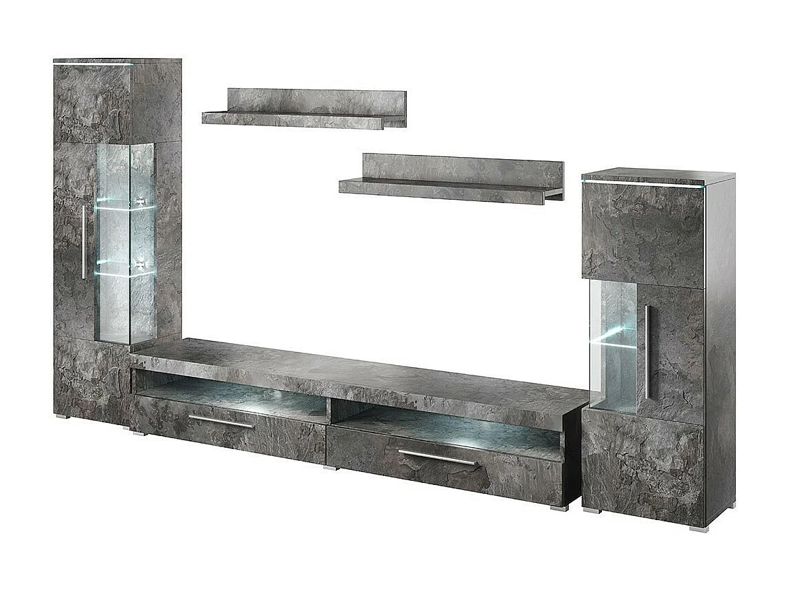 Composition de 5 meubles design pour salon coloris gris effet ardoise collection BOMBAY