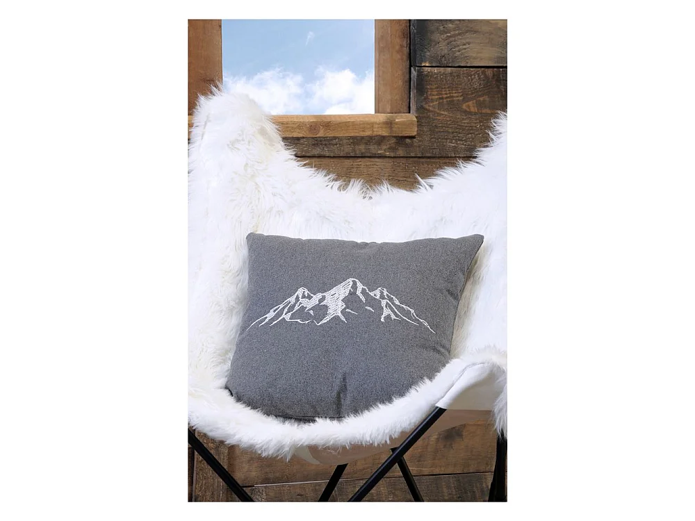 Coussin 45 x 45 cm gris imprimé montagne Charvin