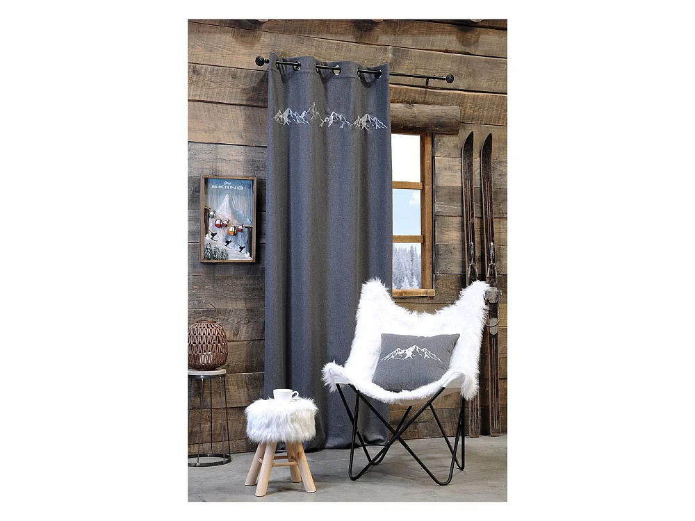 Coussin 45 x 45 cm gris imprimé montagne Charvin