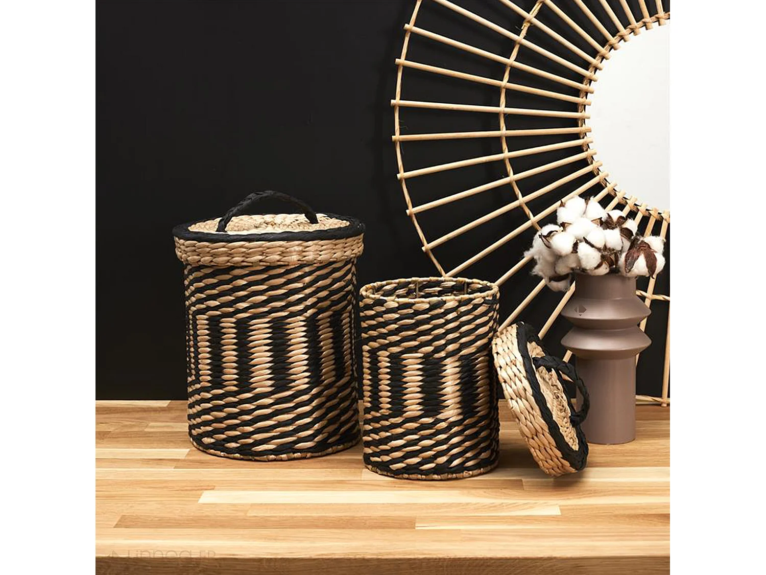 Lot de 2 paniers de rangement tressés avec couvercle