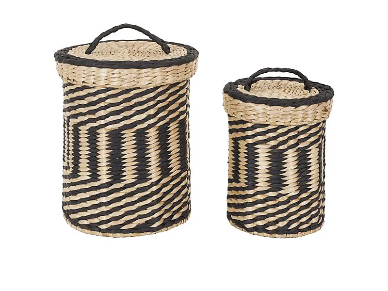 Lot de 2 paniers de rangement tressés avec couvercle