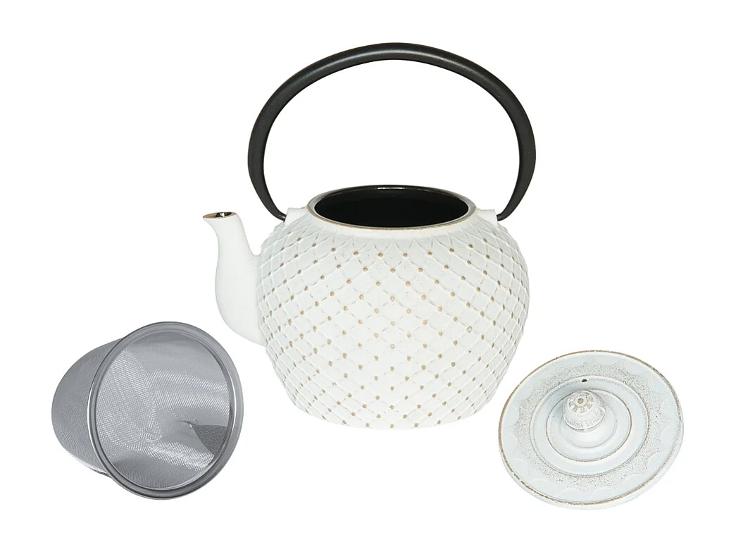 Théière Hokkaïdo en fonte avec filtre 1,2l blanche