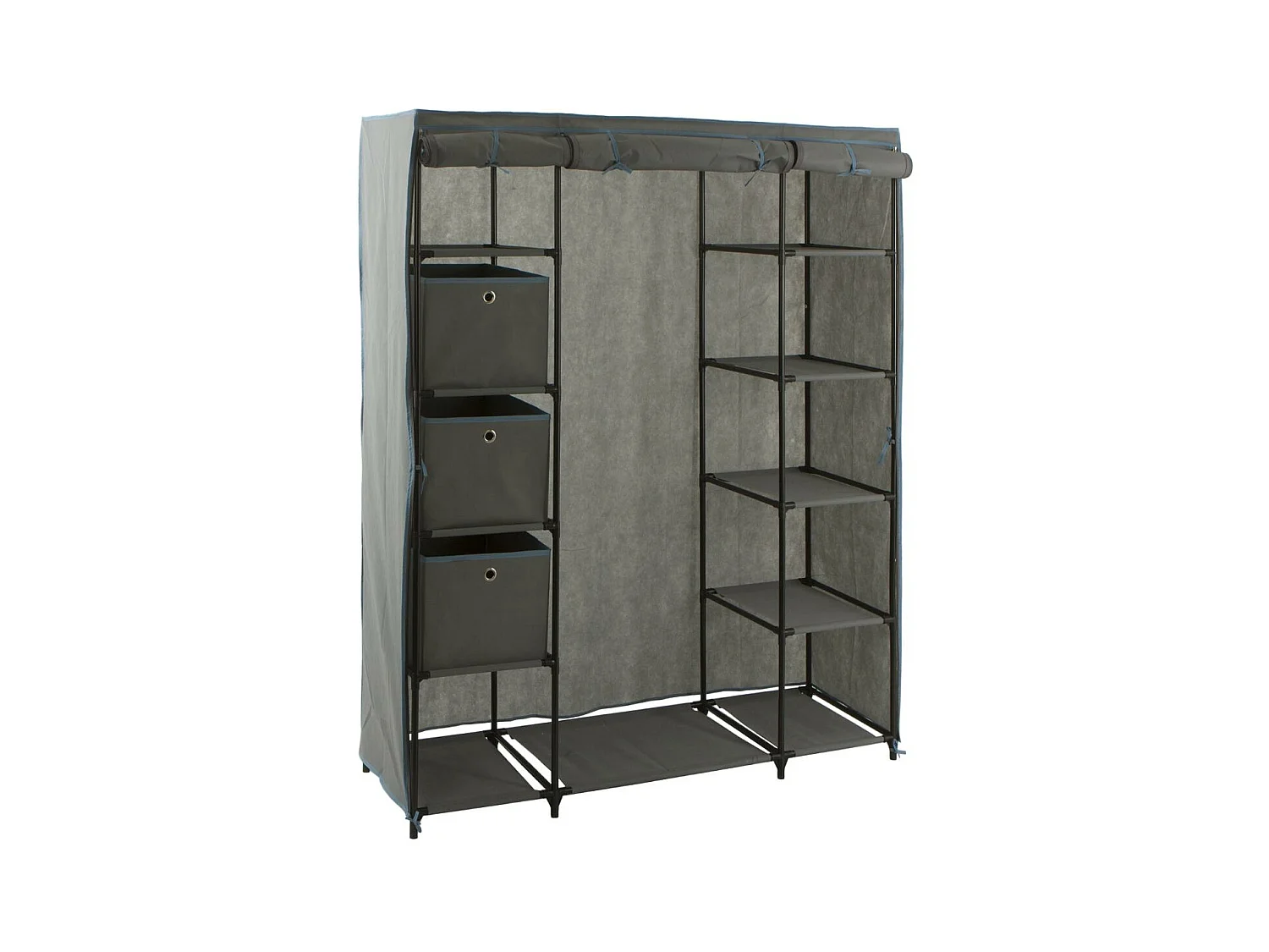 Armoire Penderie "11 Compartiments" 170cm Gris