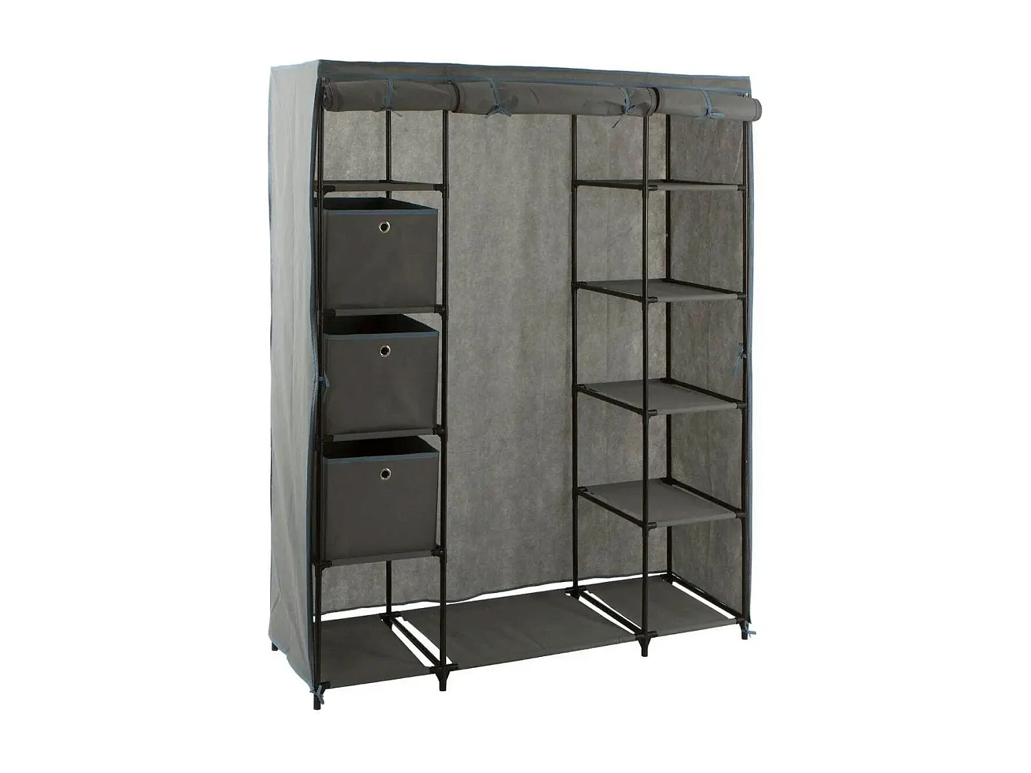 Armoire Penderie "11 Compartiments" 170cm Gris