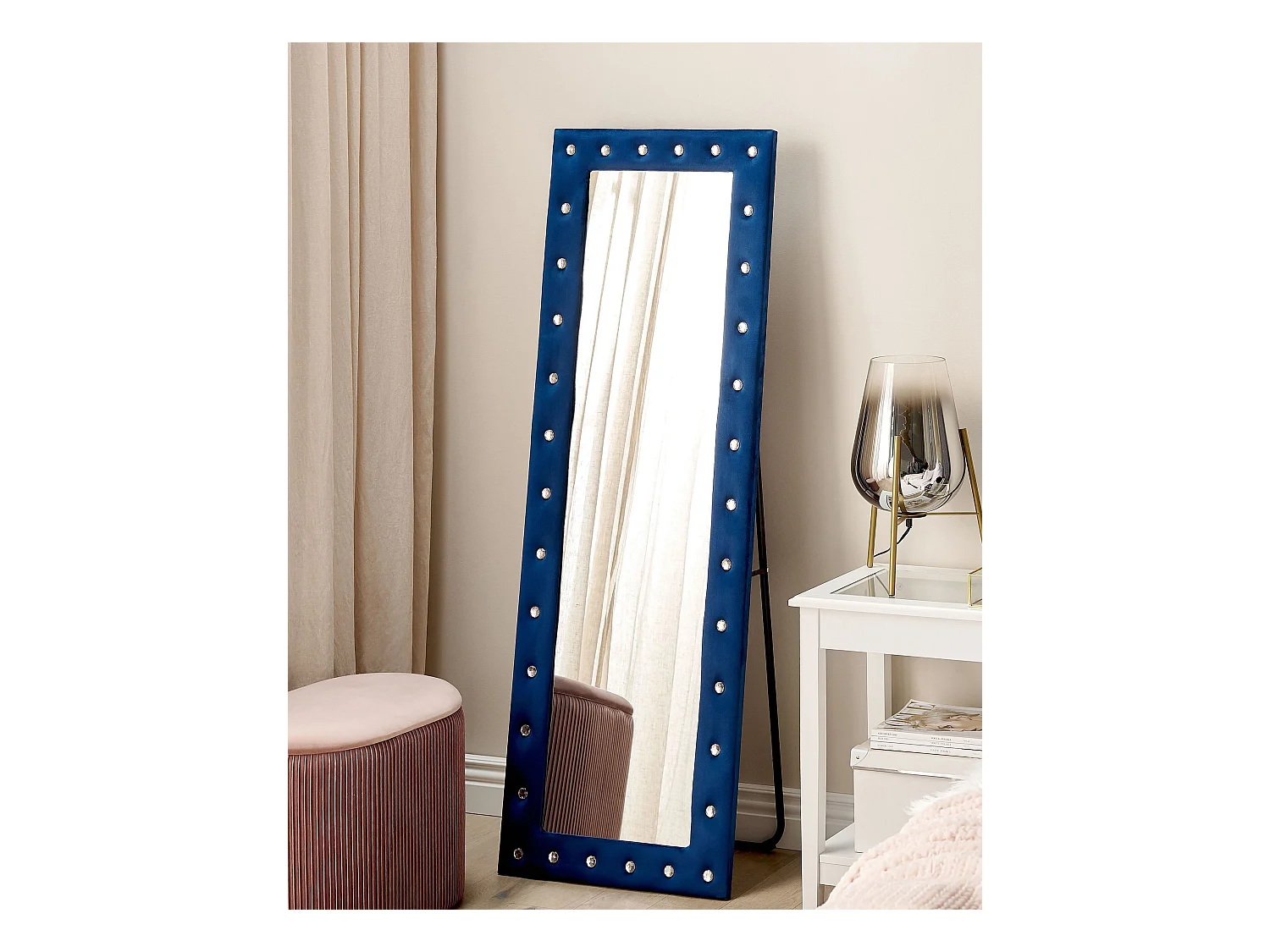 Standspiegel Samt blau 50 x 150 cm rechteckig Glamour Ganzkörperspiegel Ansouis