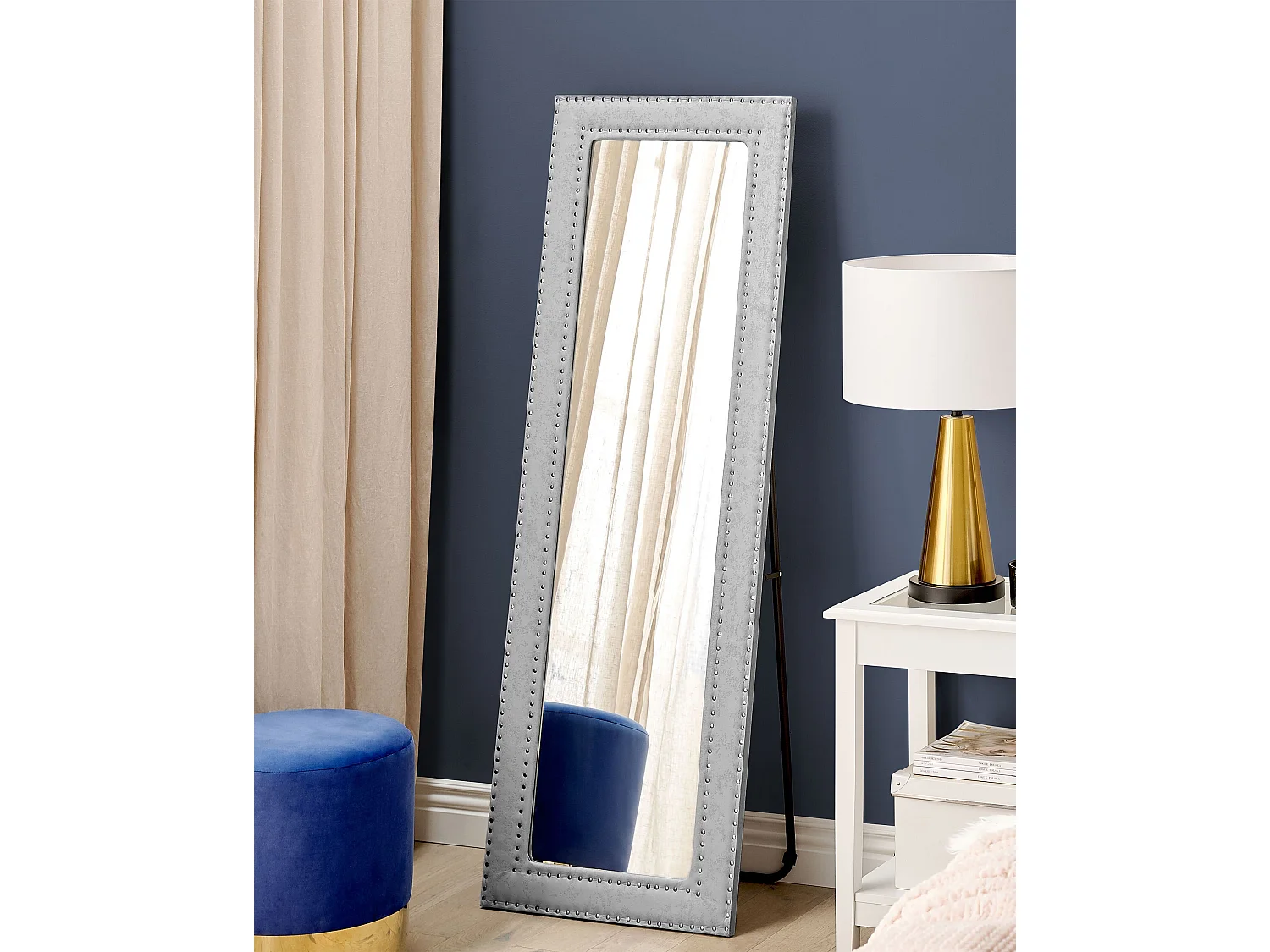 Standing Mirror LOCRONAN 150 cm Faux Leather Light Grey