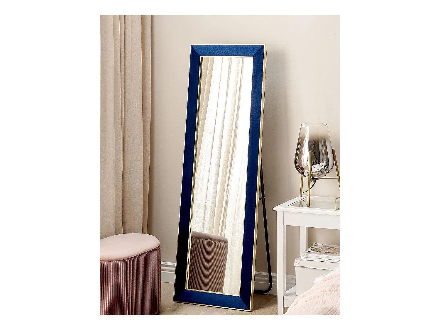 Standspiegel aus Samt in Marineblau und Gold 50 x 150 cm Glamour Lautrec