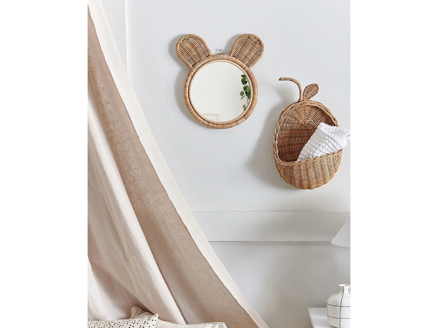 Wall Mirror ASHANTI 30 cm 33 cm Rattan Natural