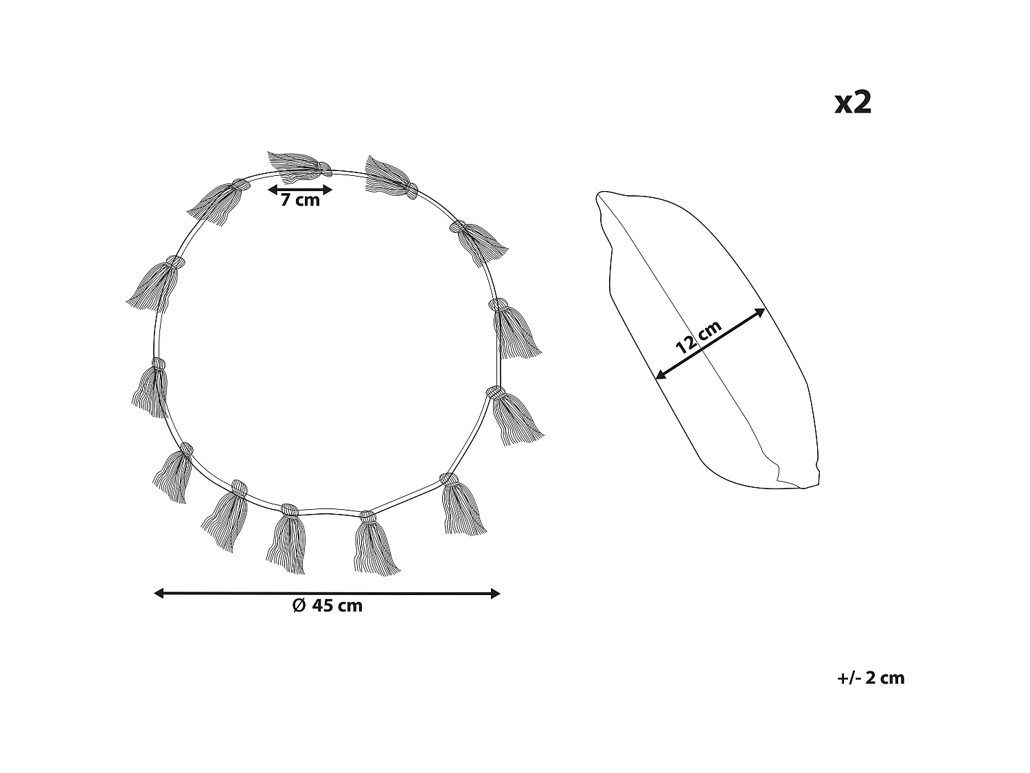 Dekokissen 2er Set mit Füllung Quasten Baumwolle beige rund 45 cm Boho Madia
