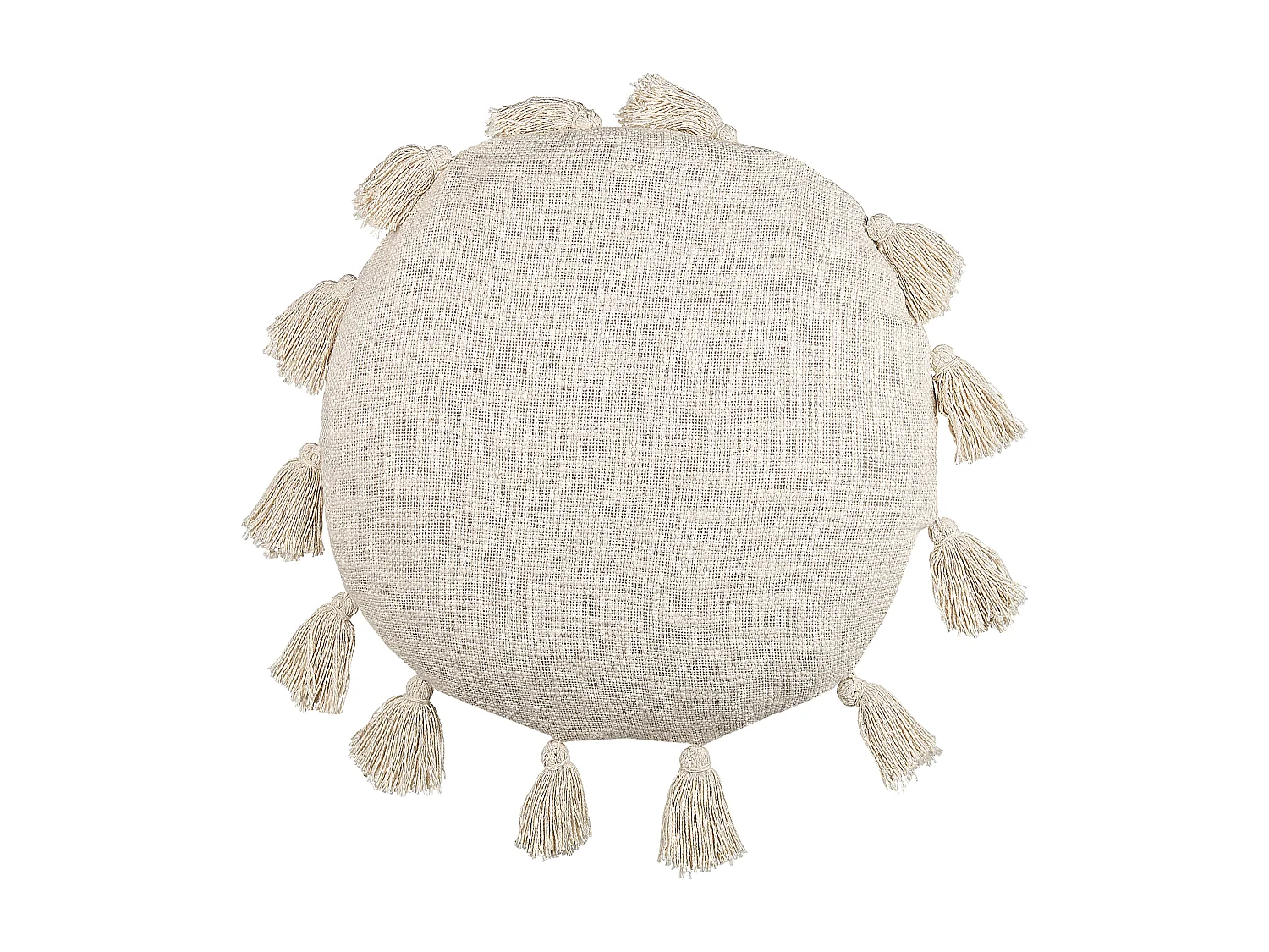 Dekokissen 2er Set mit Füllung Quasten Baumwolle beige rund 45 cm Boho Madia