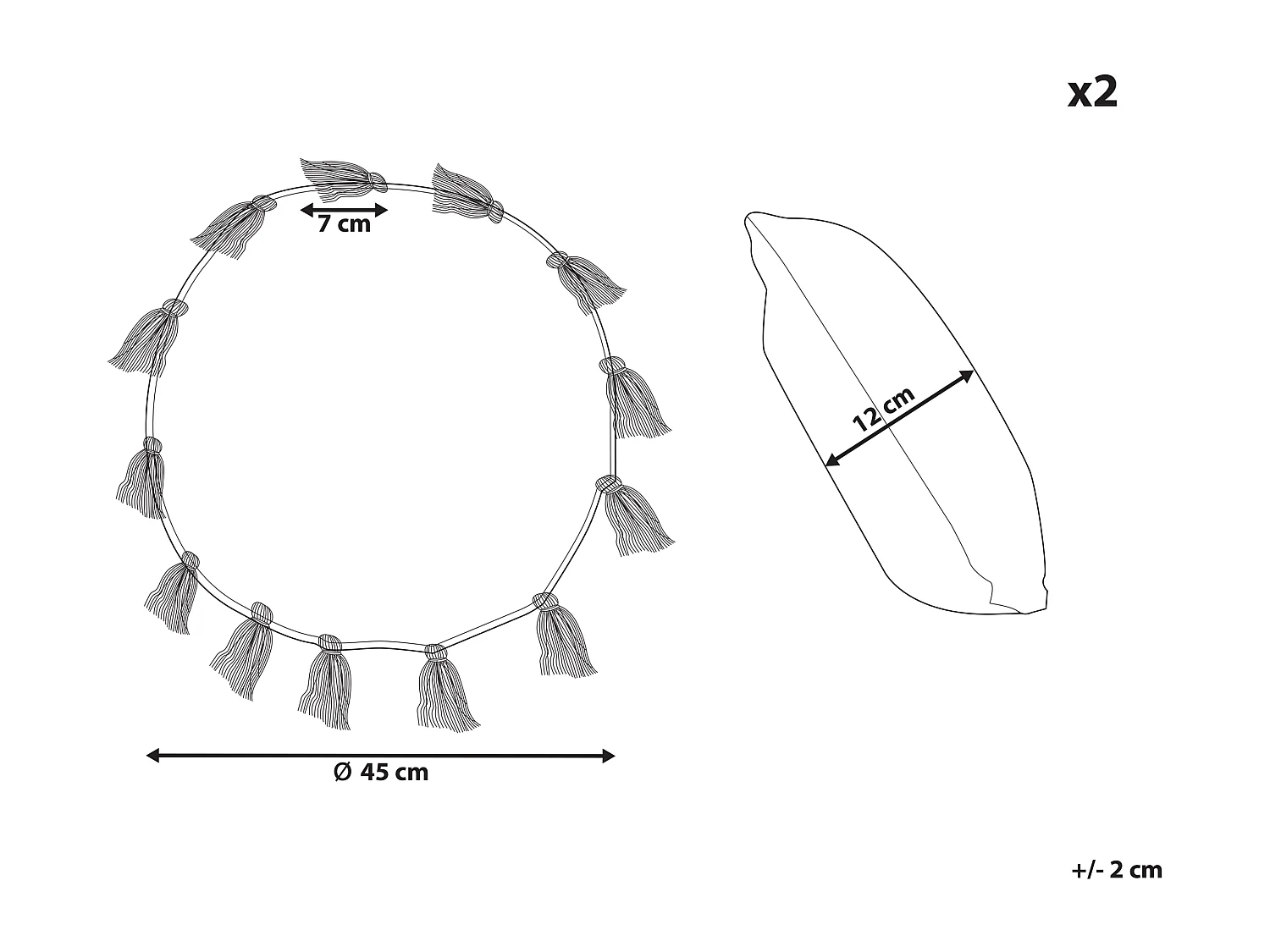 Dekokissen 2er Set mit Füllung Quasten Baumwolle beige rund 45 cm Boho Madia
