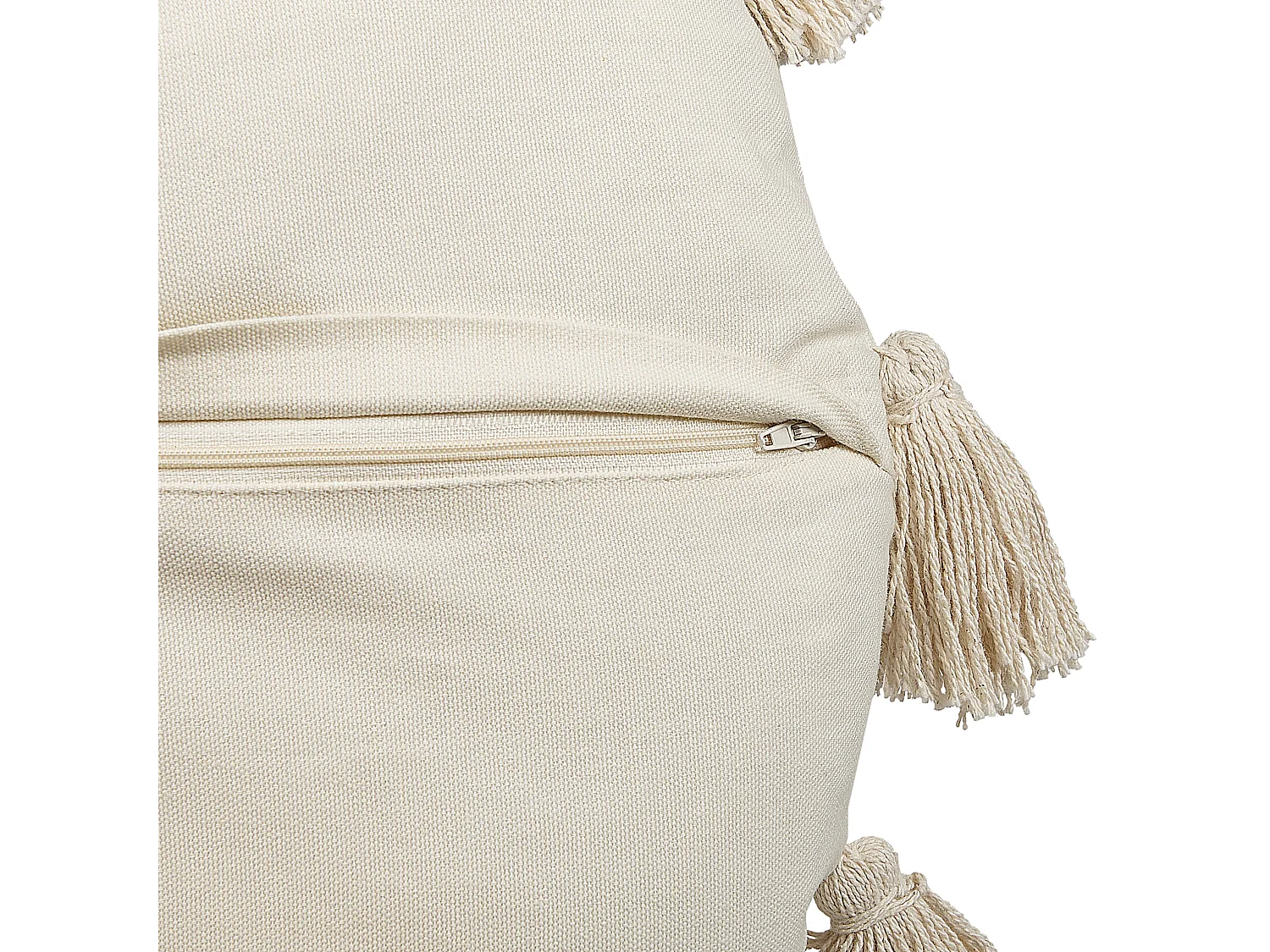 Dekokissen 2er Set mit Füllung Quasten Baumwolle beige rund 45 cm Boho Madia