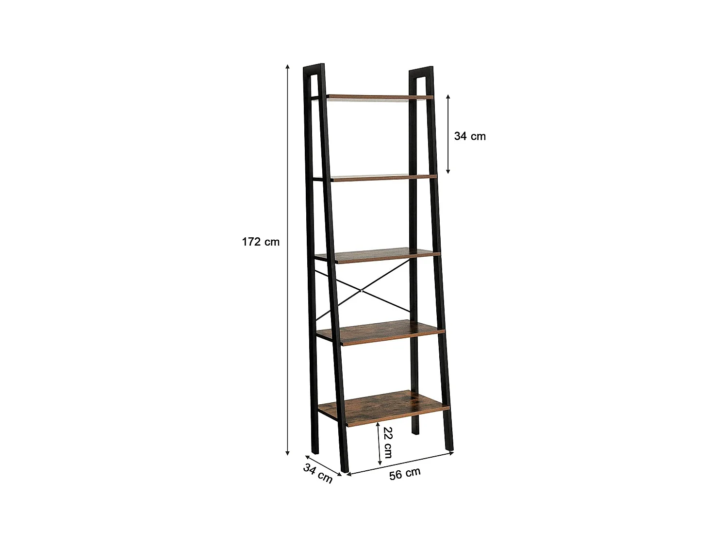 Estantería de escalera vintage de almacenamiento de 5 niveles con estructura de metal para sala de estar cocina vintage negro 12_0000250
