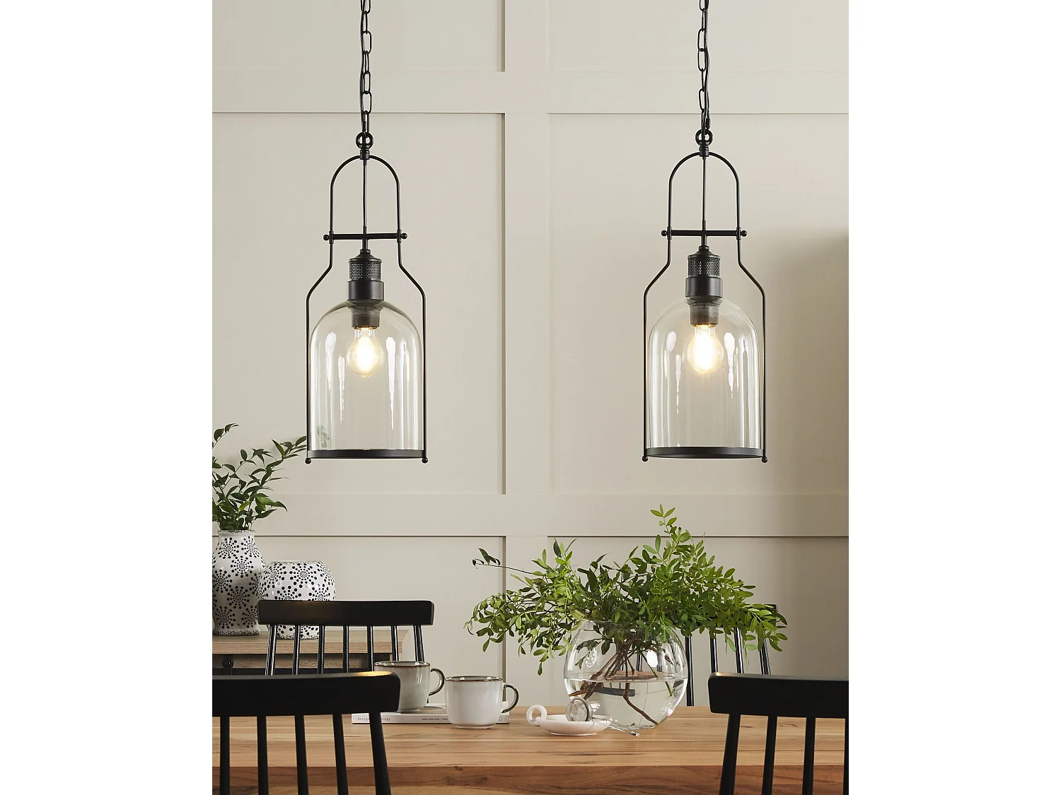 Set of 2 Pendant Lamps BASHILO Metal Black