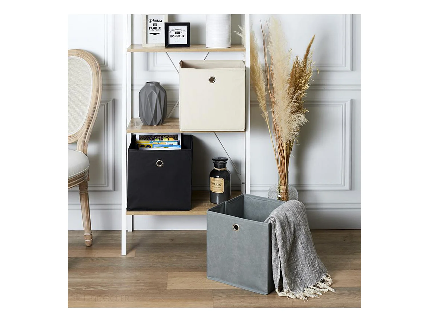 Cube de rangement 30x30x30 cm noir et anneau chromé