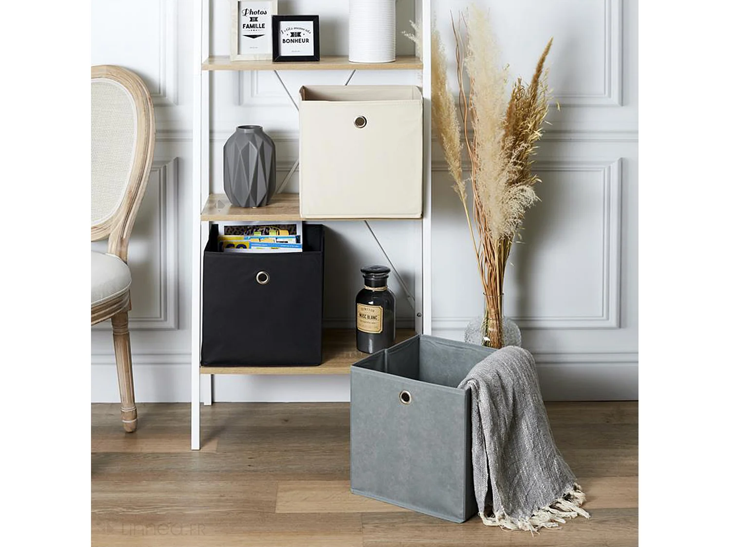 Cube de rangement 30x30x30 cm noir et anneau chromé