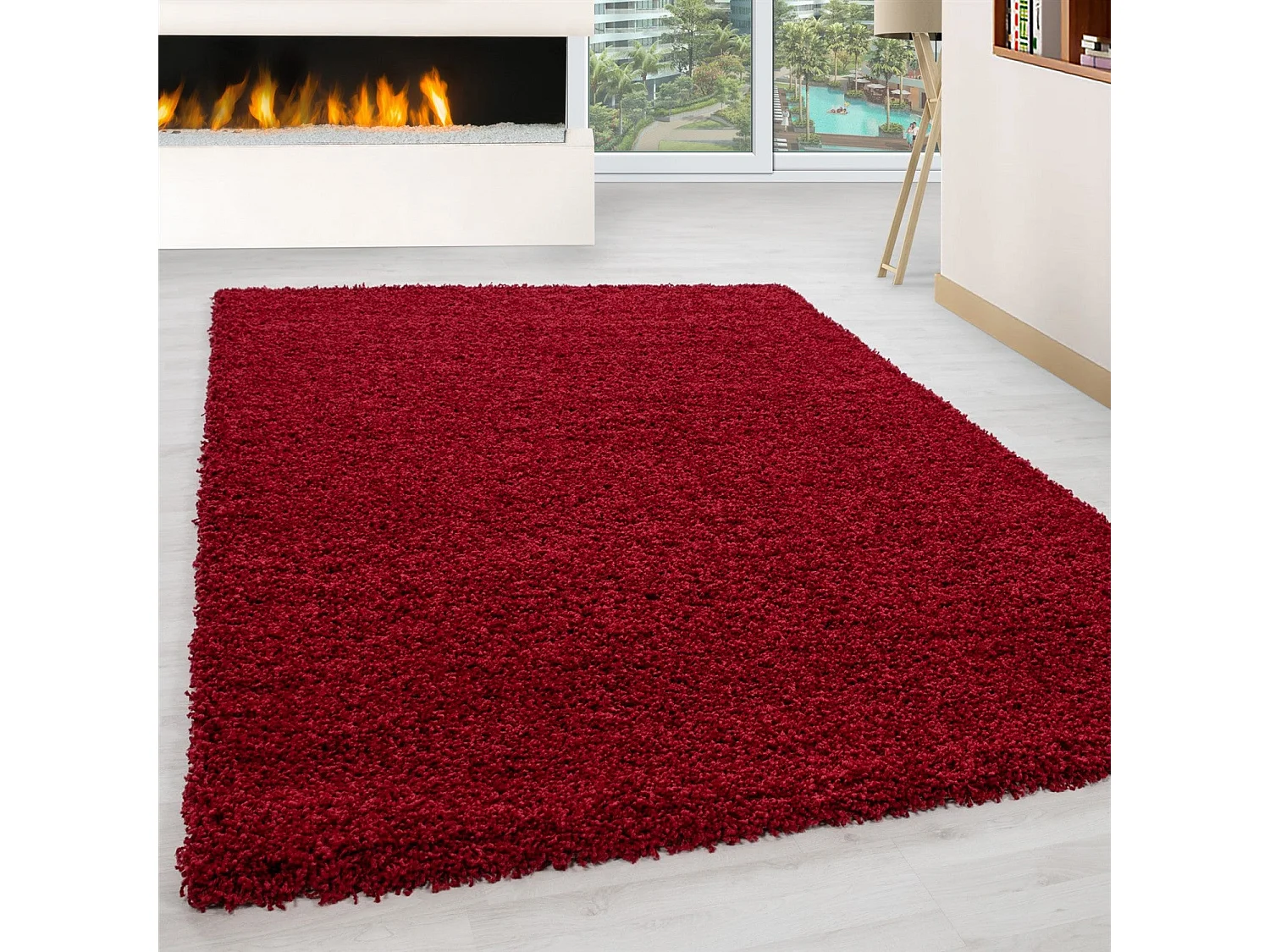 SHAGGY - Tapis Uni à poils longs - Rouge 200 x 290 cm
