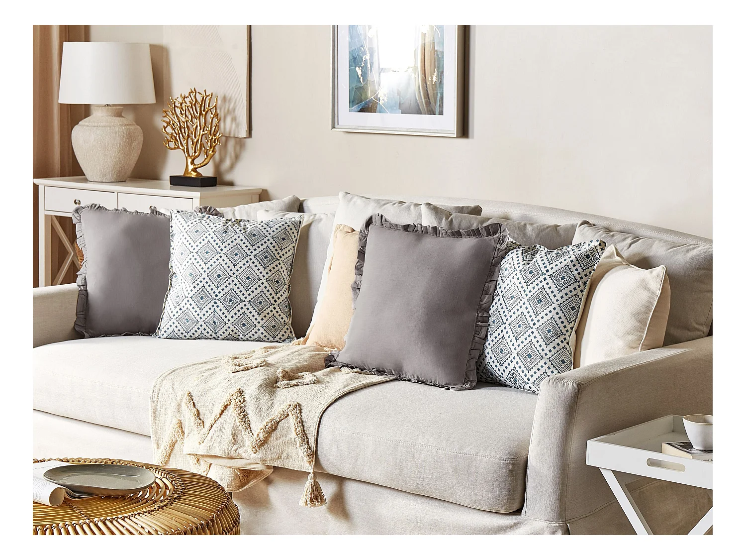 Dekokissen mit Füllung Muster orientalisch Baumwolle blau 45x45 cm Cordata