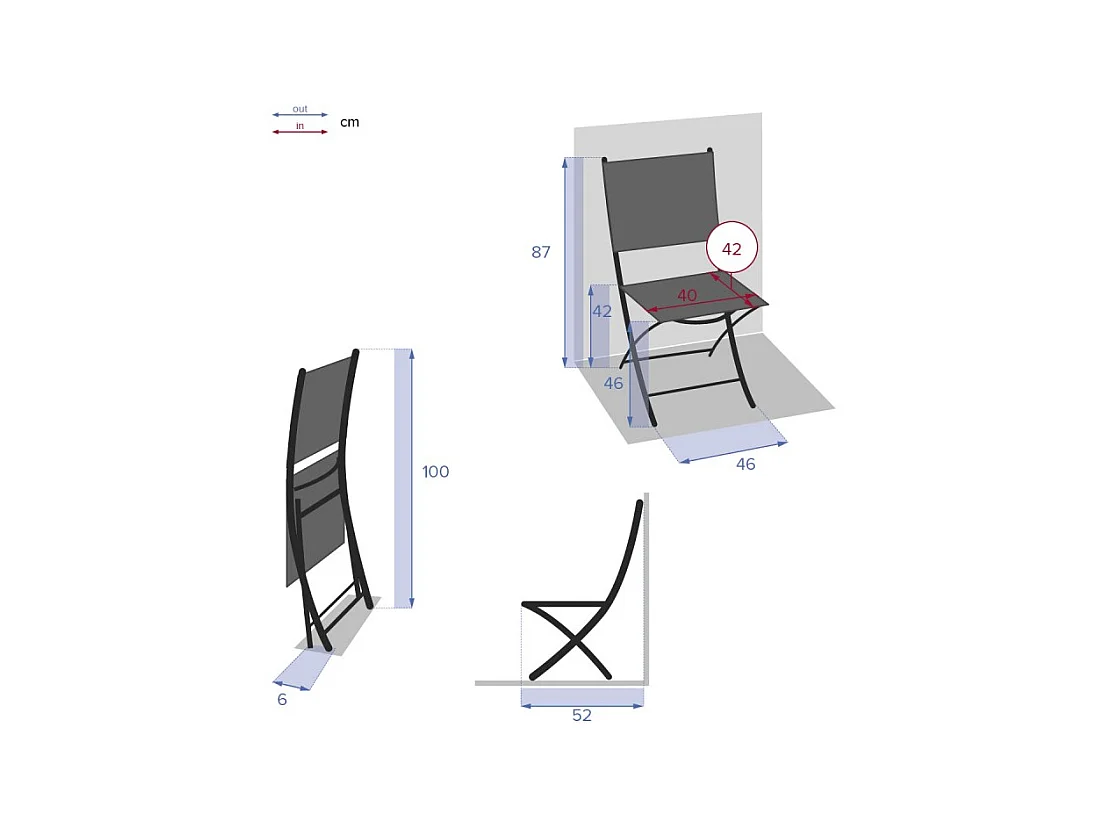Chaise pliante Modula grenade/graphite Hespéride