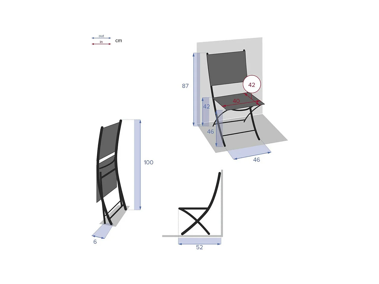 Chaise pliante Modula grenade/graphite Hespéride