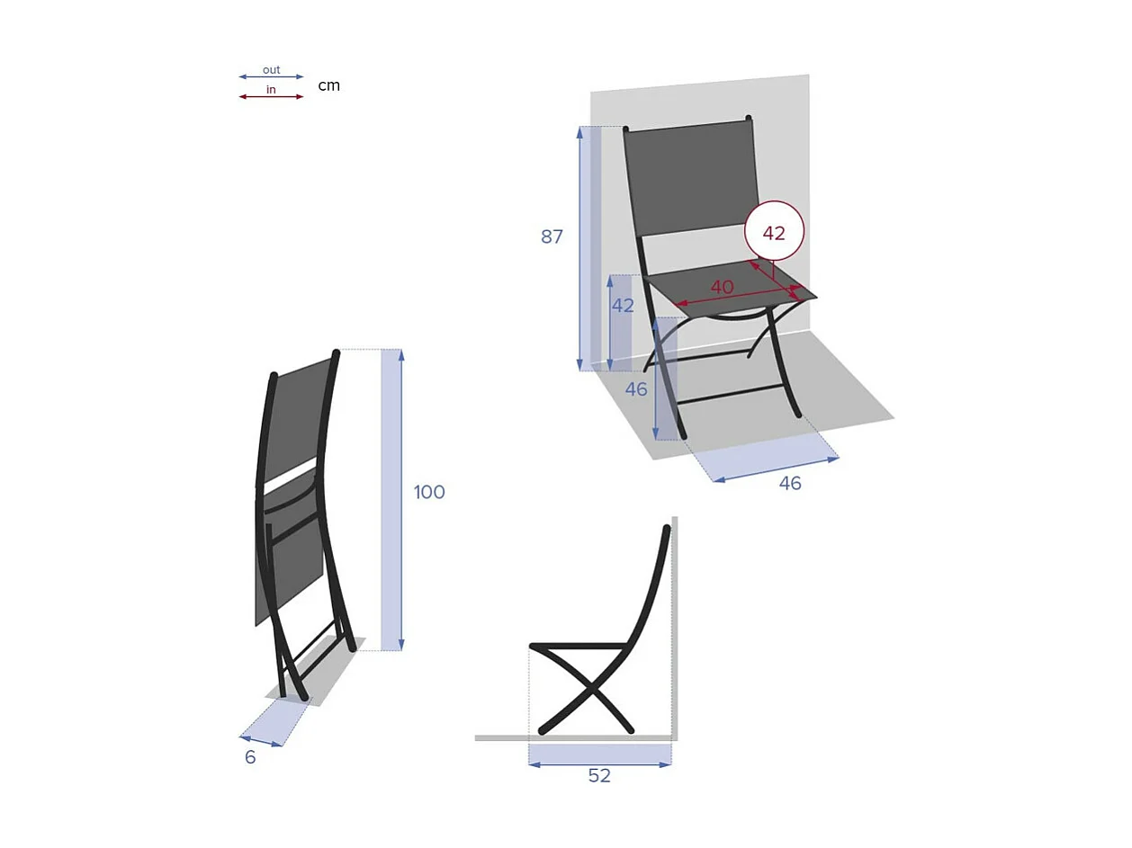 Chaise pliante Modula grenade/graphite Hespéride