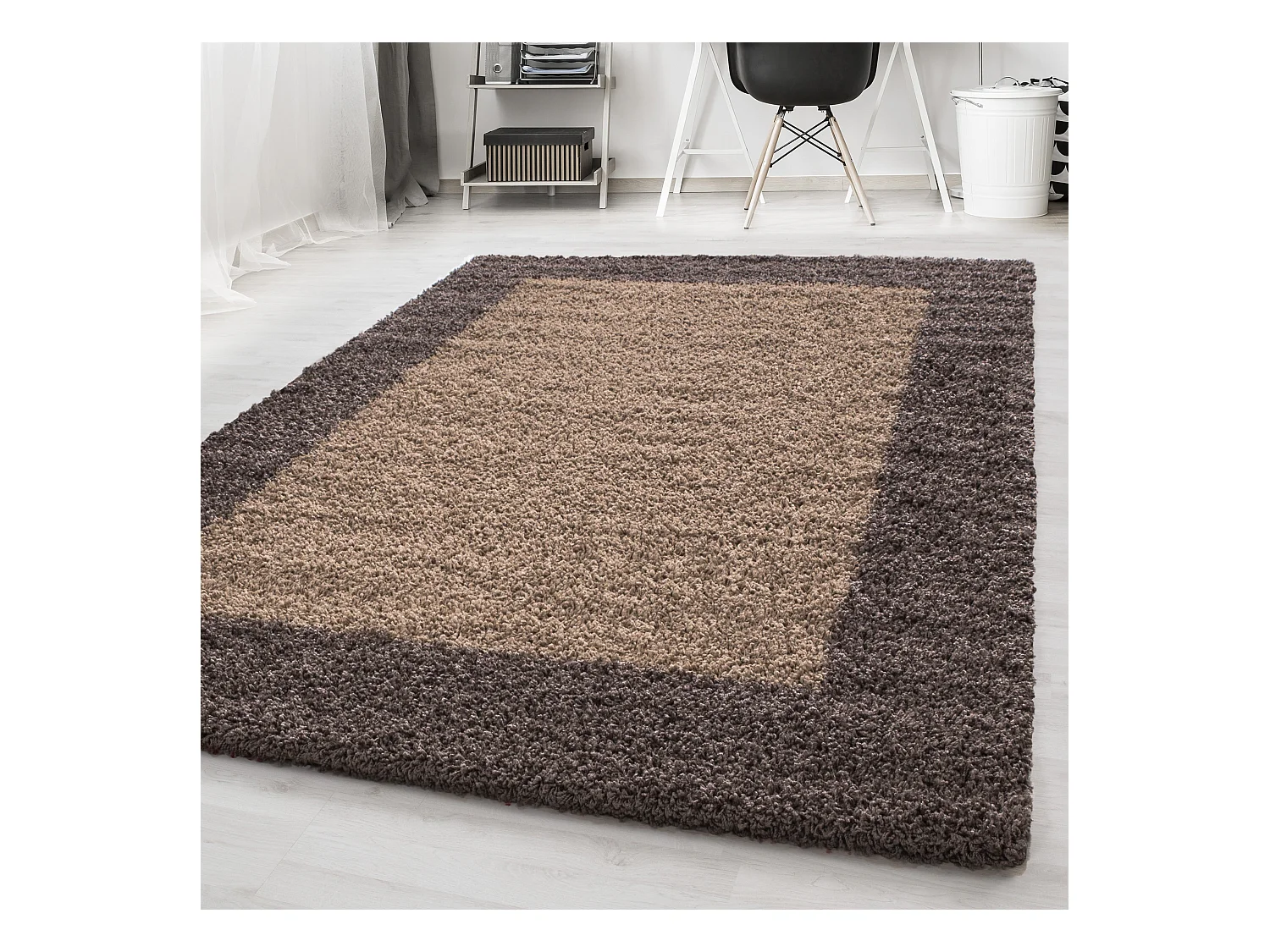 SHAGGY - Tapis à Bordures - Taupe 200 x 290 cm