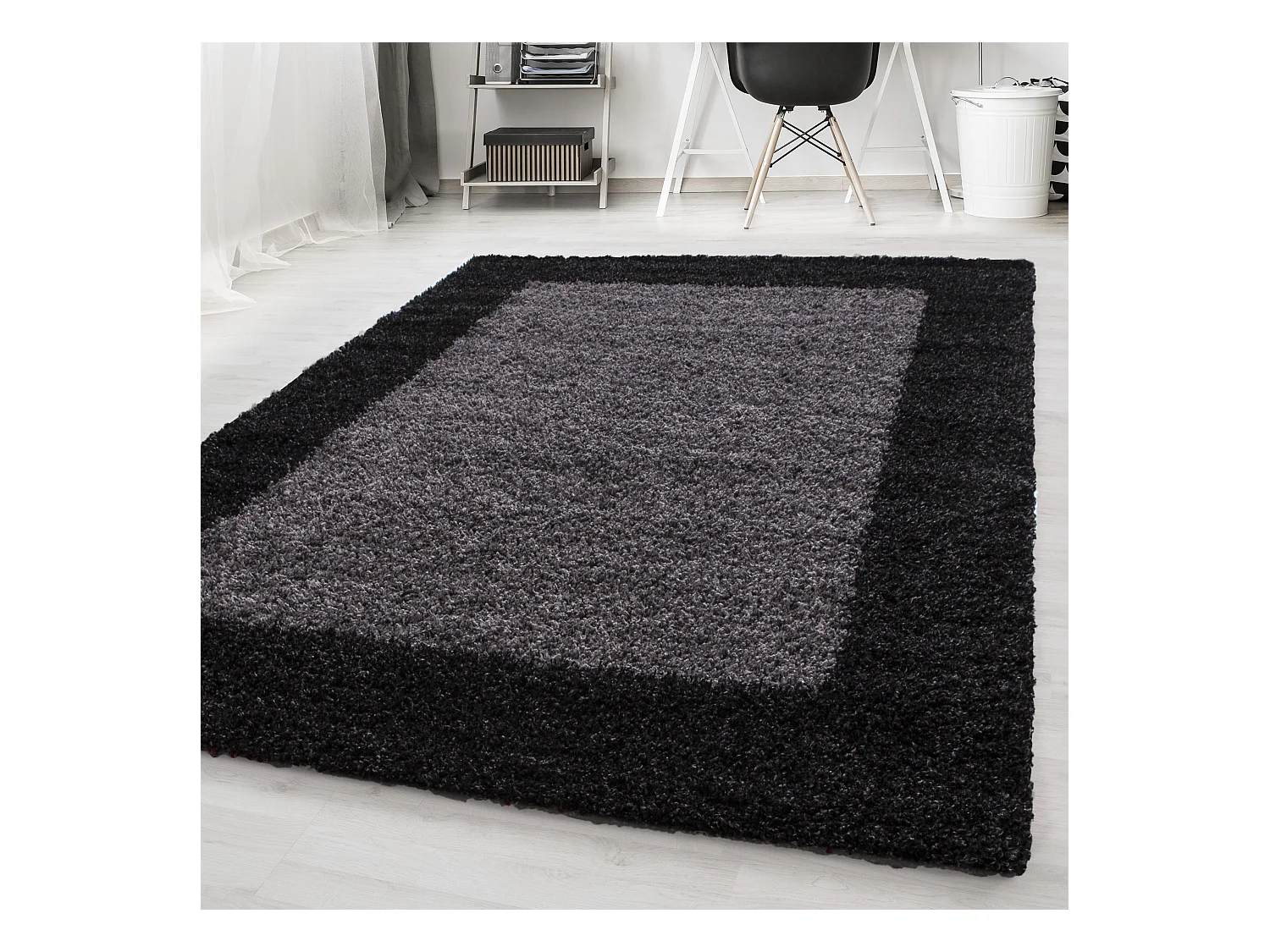 SHAGGY - Tapis à Bordures - Gris Foncé 200 x 290 cm