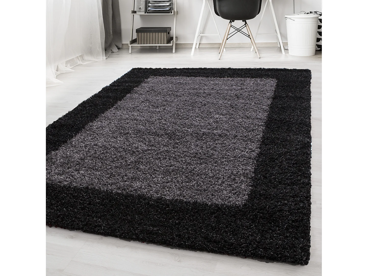SHAGGY - Tapis à Bordures - Gris Foncé 200 x 290 cm