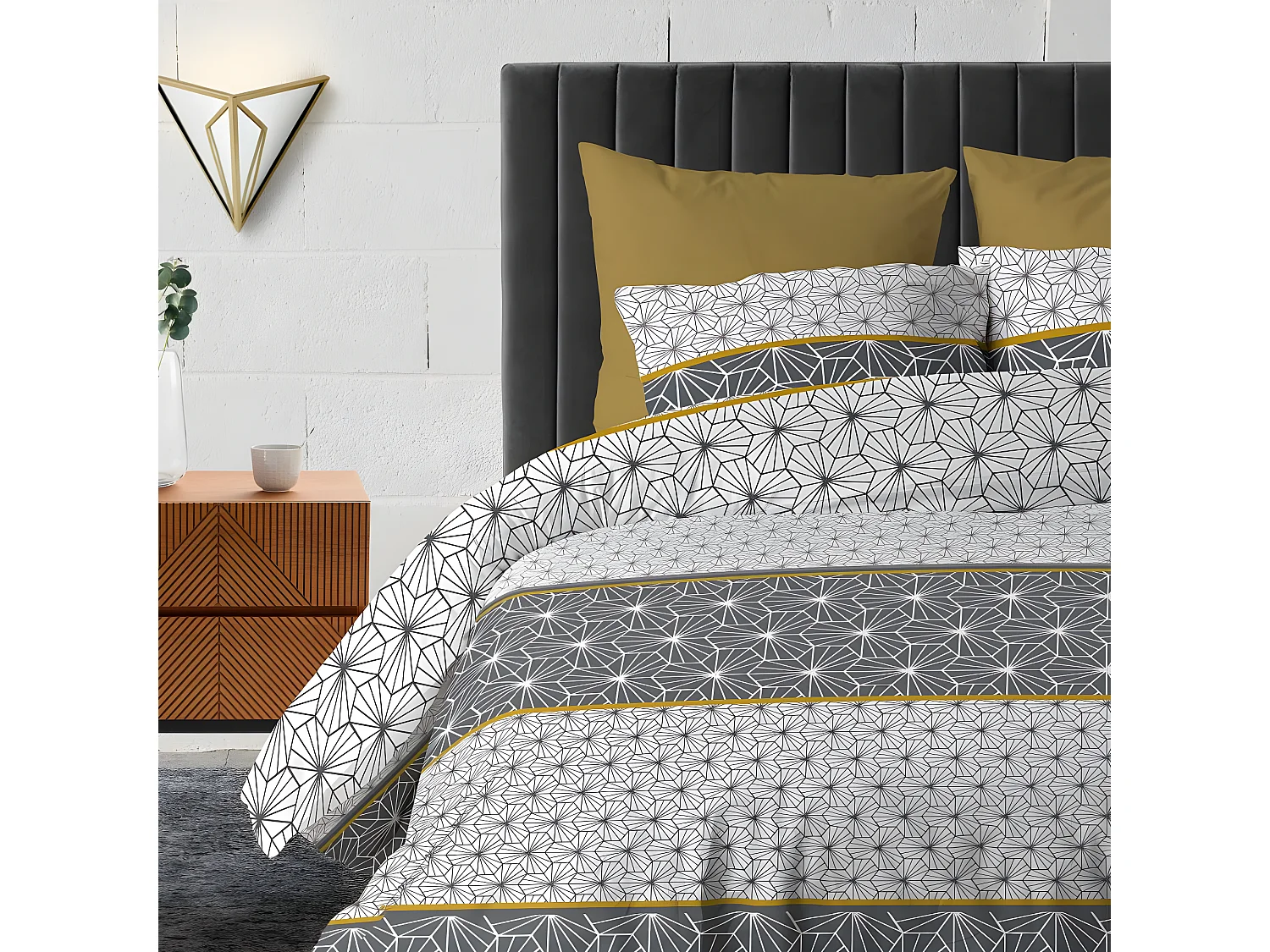 Housse de couette 240x260 cm + 2 taies d'oreiller 100% Coton 57 fils Mijo