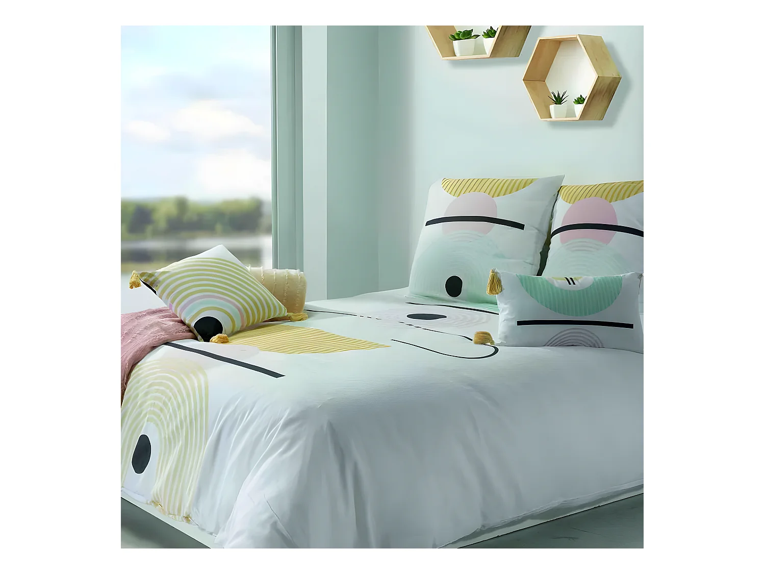 Housse de couette 240x260 cm + 2 taies d'oreiller 65x65 cm 100% Coton 47 fils Siano