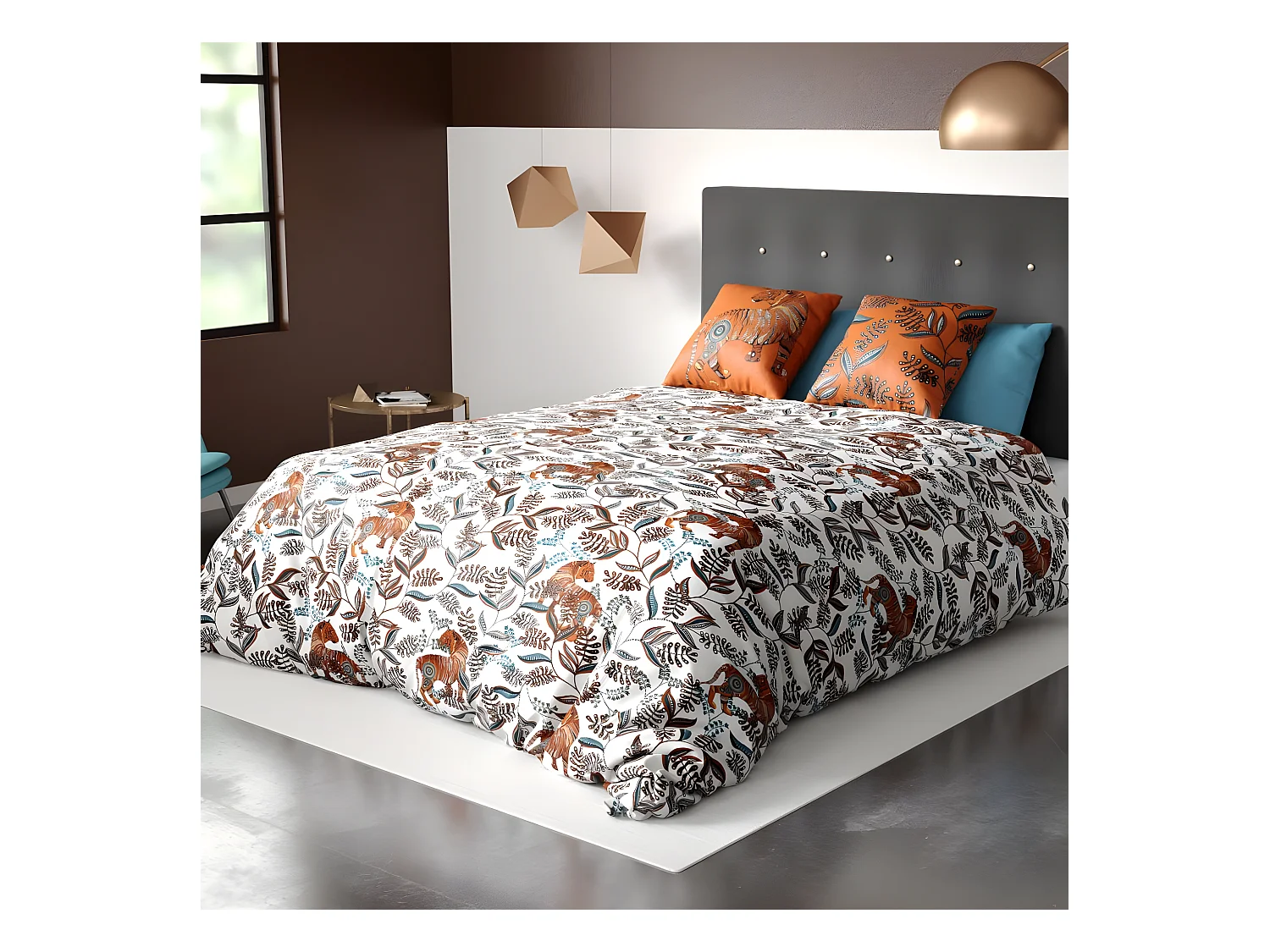 Housse de couette 200x200 cm + 2 taies d'oreiller 100% Coton 57 fils Aflak