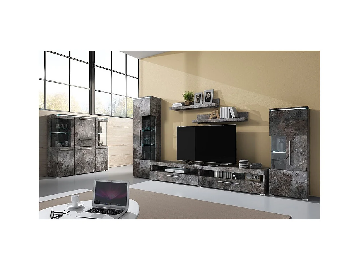 Lot de 2 étagères murales coloris gris effet ardoise. Collection BOMBAY.