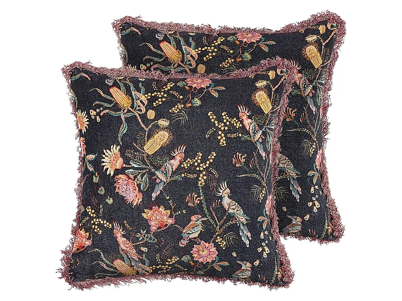 Lot de 2 coussins décoratifs MORUS Velours 45 x 45 cm Noir Motif floral