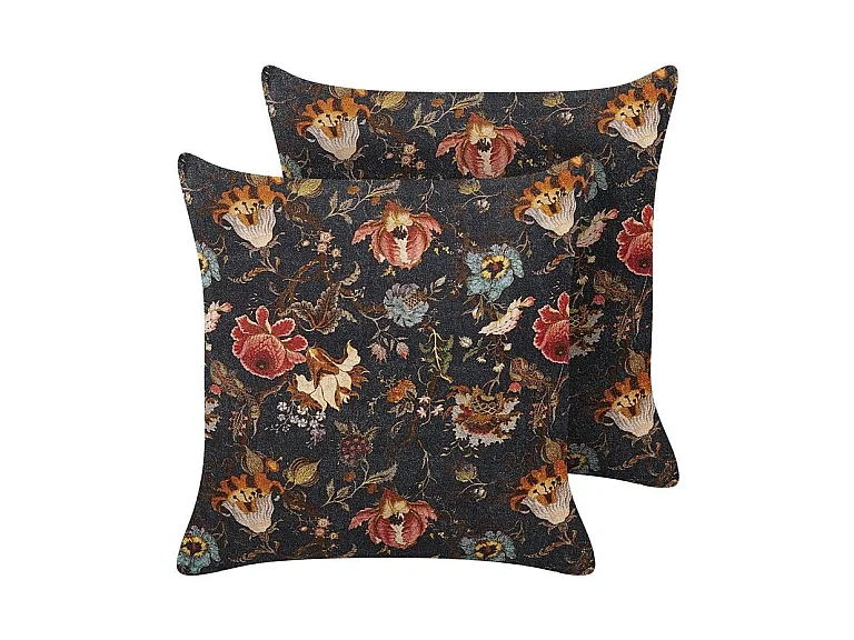 Lot de 2 coussins décoratifs RAMONDA Velours 45 x 45 cm Multicolore Motif floral