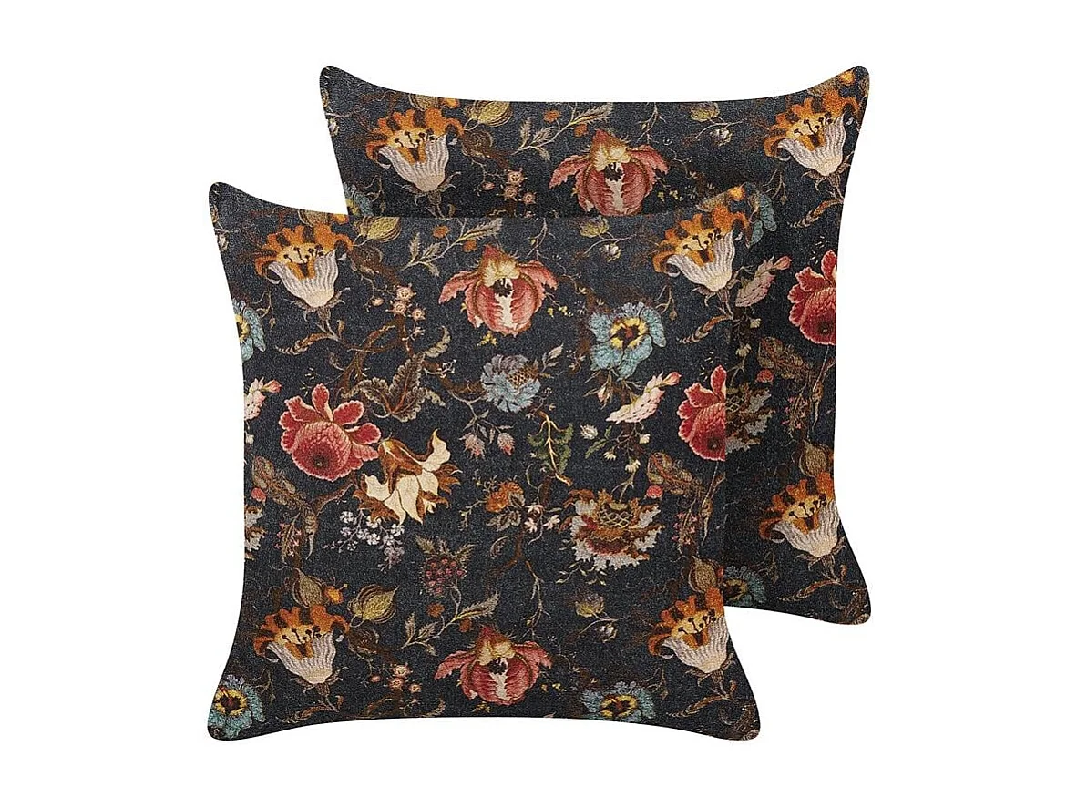 Set van 2 decoratieve kussens RAMONDA Fluweel 45 x 45 cm Multicolor Bloempatroon