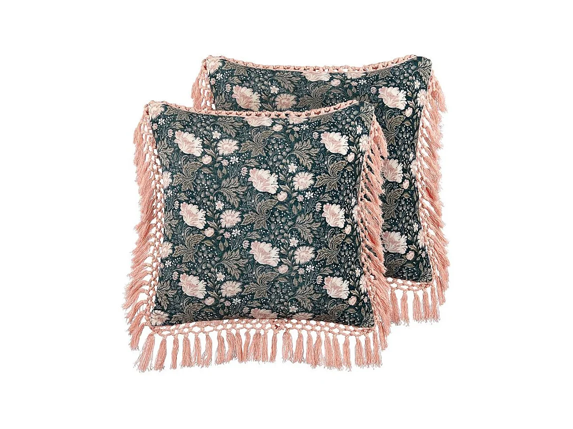 Conjunto de 2 almofadas decorativas PARROTIA Veludo 45 x 45 cm Azul esverdeado Padrão floral